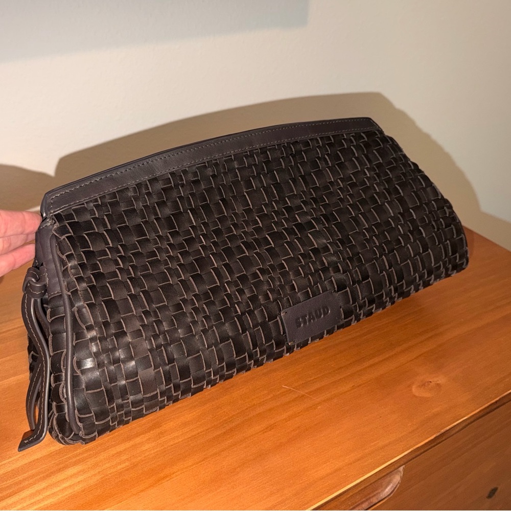 STAUD Brown Woven Leather Clutch Bag - Picture 5 of 12
